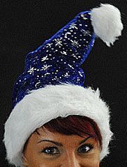 Weihnachtsmütze wunderschön und flauschig in blau-weiß mit Glitzer