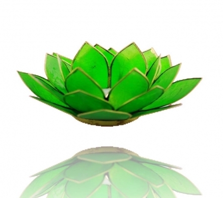 Chakra-Teelicht "Lotus" Emerald-grün mit Goldrand - Herz-Chakra