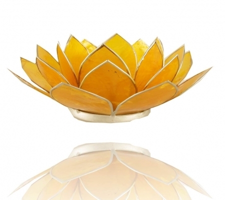 Chakra-Teelicht "Lotus" Citrine-gelb mit Silberrand - Solarplexus-Chakra
