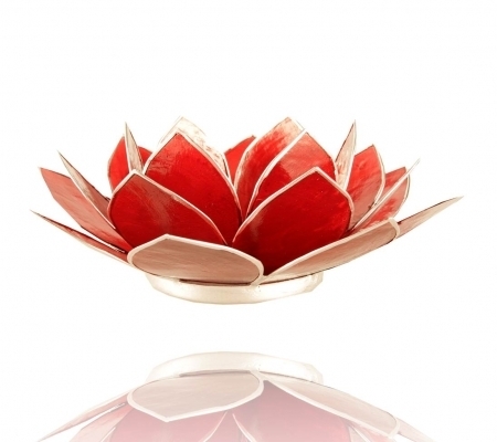 Chakra-Teelicht "Lotus" Rubin-rot mit Silberrand - Wurzel-Chakra