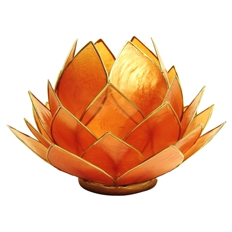 Lotus Kerzenhalter Capiz - Orange - mit Goldrand - groß