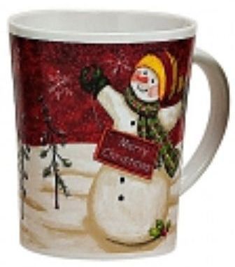 Großer Weihnachtsbecher Becher Tasse mit Schneemann in rot 11 cm