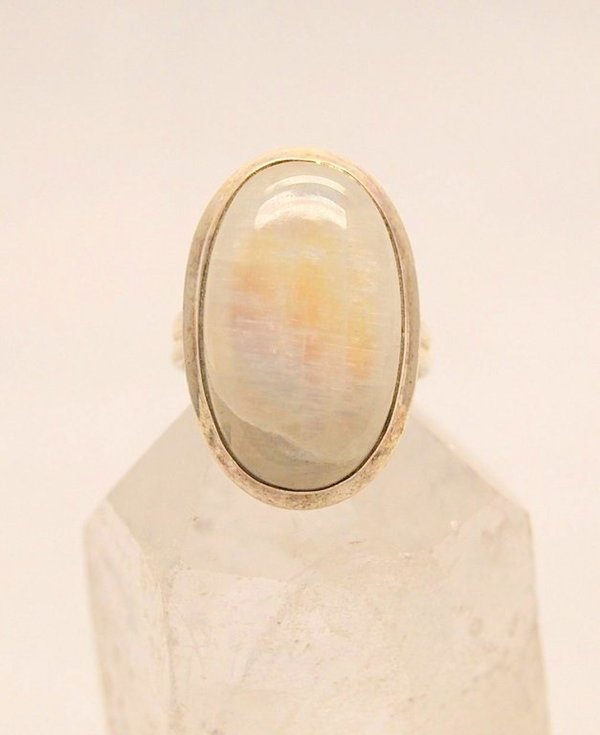Ring Mondstein 23 mm in 925er Sterlingsilber Ringgröße 19 mm