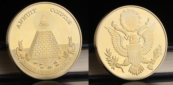 Münze Pyramide Freimaurer USA Legierung gold-Beschichtung ca. 4 cm - limitiert!