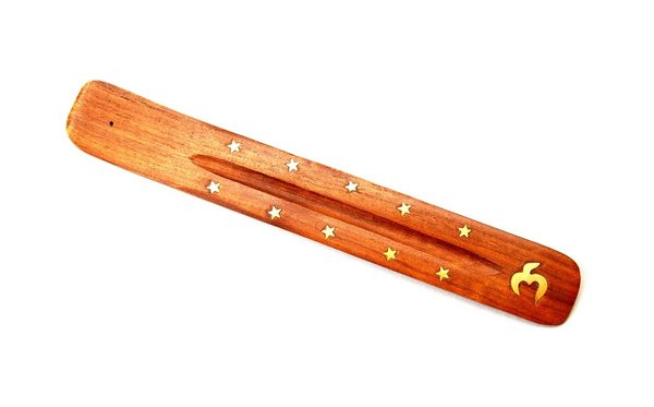 Räucherstäbchenhalter OM & Sternen, mit Messingeinlagen Holz ca. 25cm