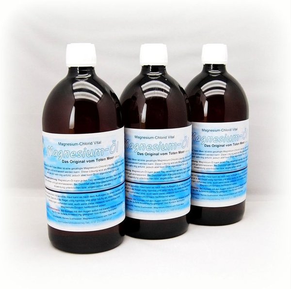 3x Magnesium-Öl 1 Liter - Das Original vom Toten Meer