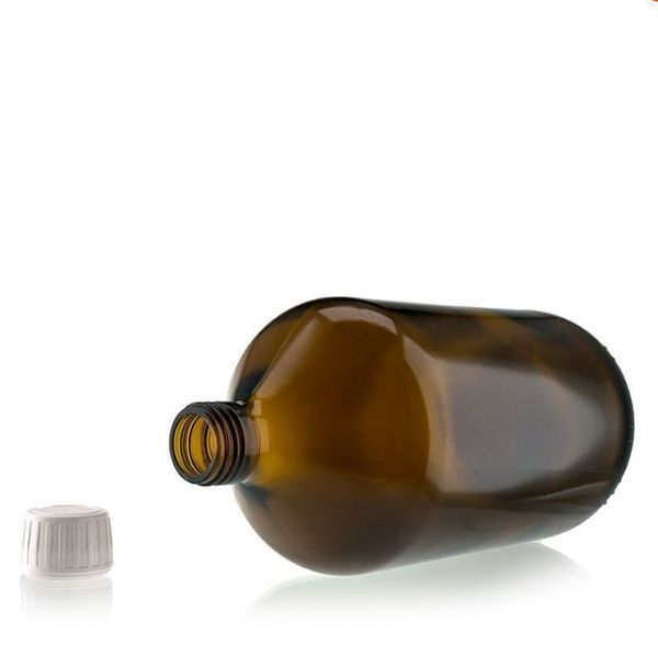 10x Medizinflasche braun 1000 ml mit Originalitätsverschluss ohne Inhalt
