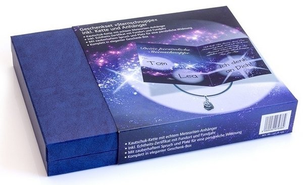 Sternschnuppe am Kautschukband in Geschenlbox Echter Meteorit, ECHTES Unikat - inkl Echt-Zertifikat