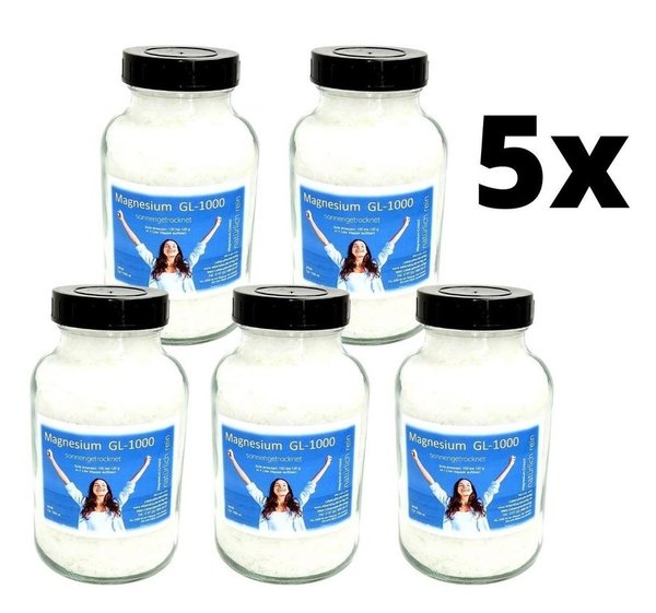 5x Magnesium-Chlorid-Granulat im prakt. 1000ml Glas  (Osteoprose, Arthrose, Wirbelsäule)